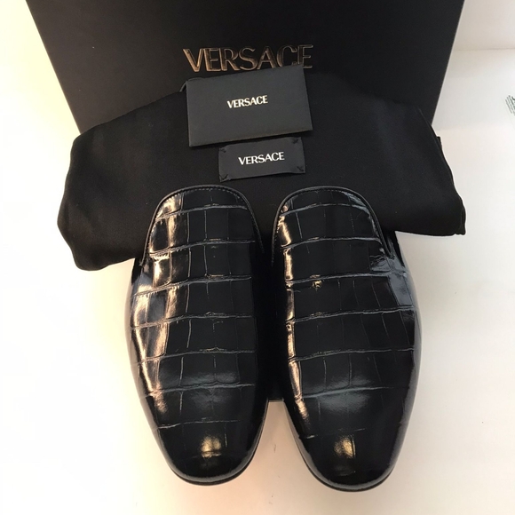 Versace Original Men's Croc-Effect Leather Smoking Slippers - Picture 7 of 15